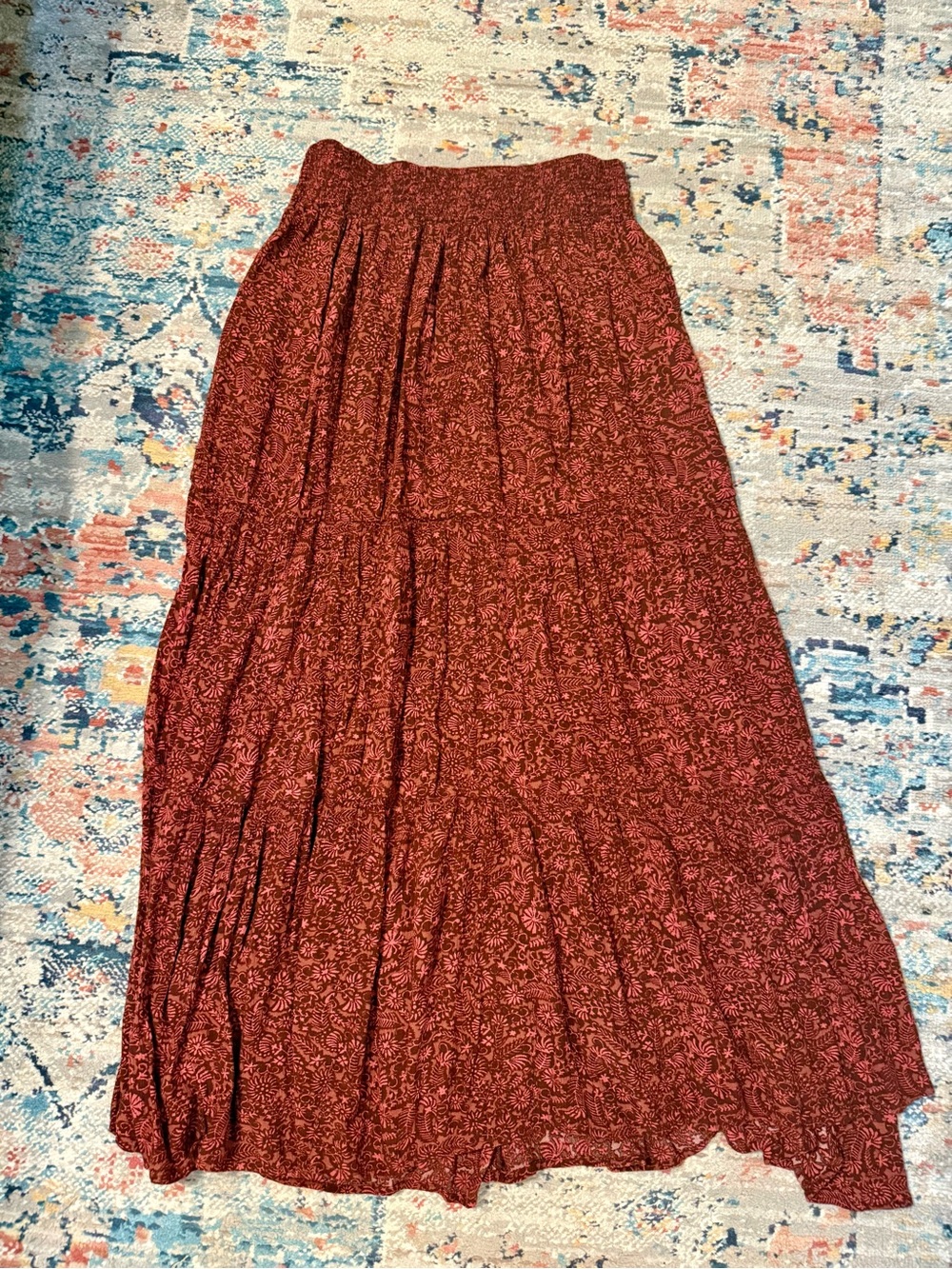 Faherty Rust Floral Tiered Maxi Skirt